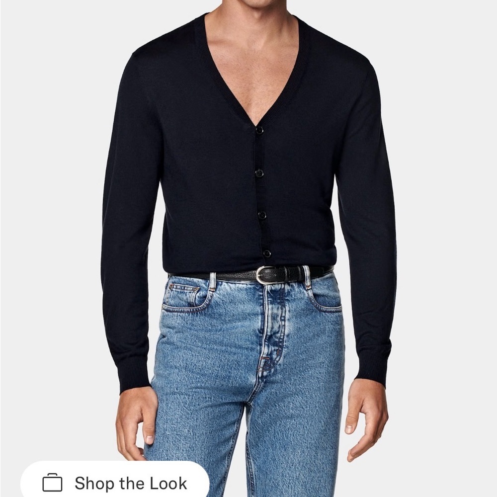 Suitsupply navy V-Neck Cardigan Sweater- silk/wool/cashmere